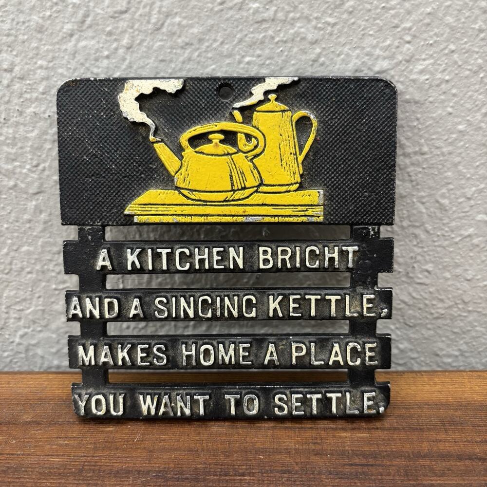 Vintage 1960 Kettle Trivet Knock Gently Friend So Come Inside Wall Decor